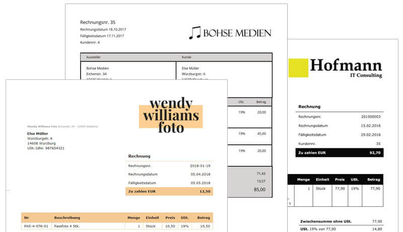 Verschiedene Rechnungsvorlagen im Rechnungsprogramm Debitoor